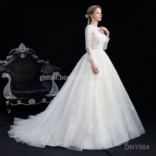 Bridesmaid dress bridal luxury long sleeve lace tulle wholesale civil plus size wedding dress with sleeves Manufactory